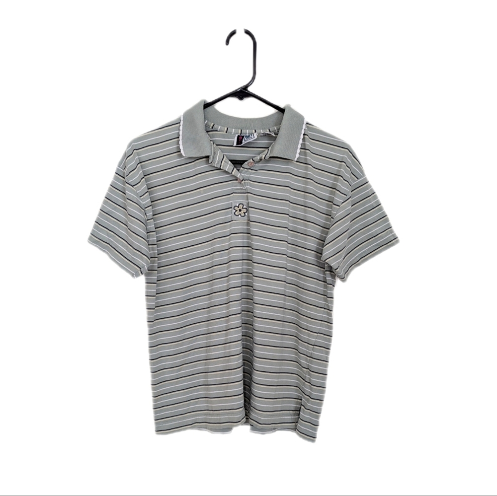 Vintage 90s Bold Spirit Striped Polo Neck Grandma Chic Tee